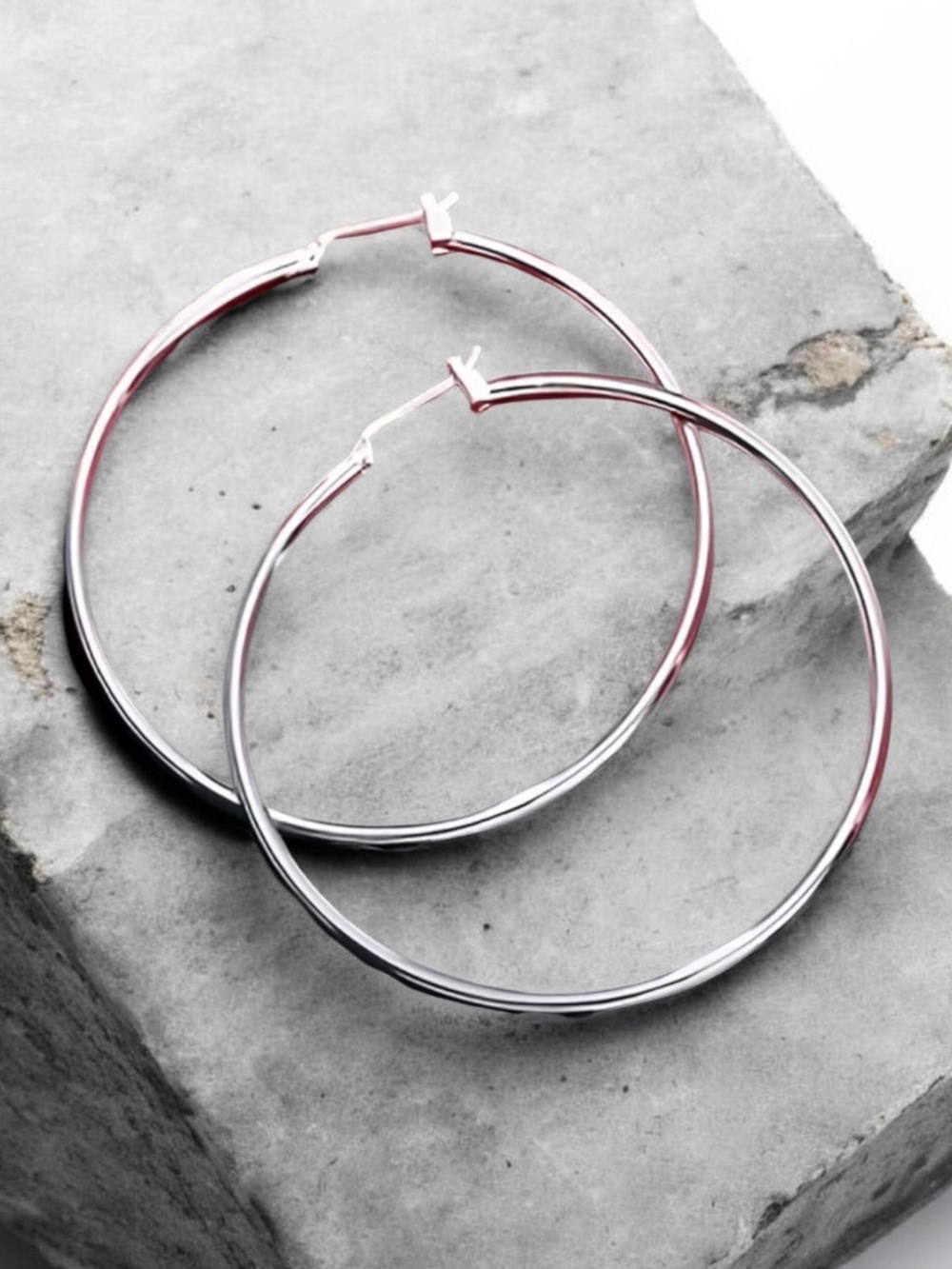 Classic Stainless Steel Silver Hoop Earrings - 3.15in.